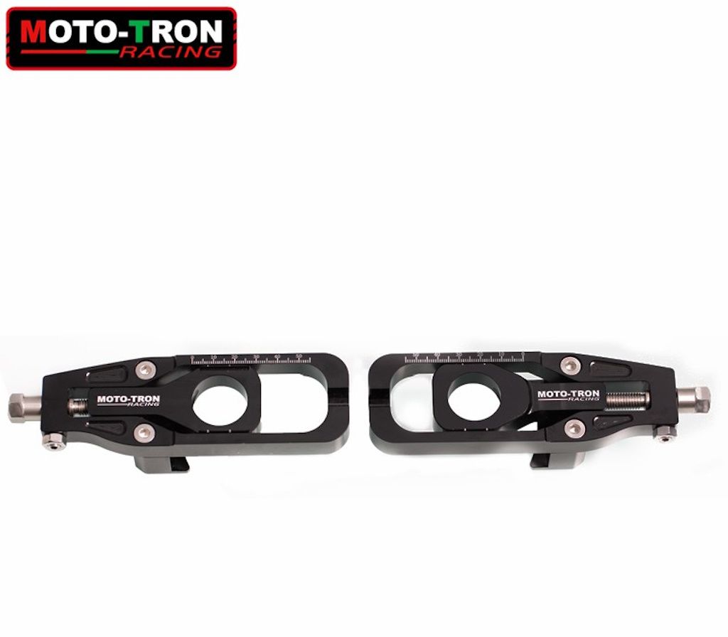 Two black metal components with 'Moto-Tron Racing' branding on a white background.